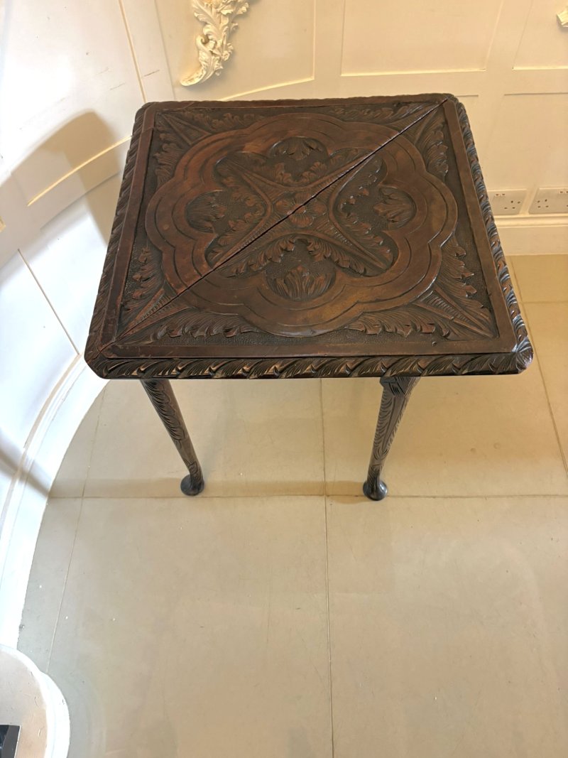 Antique Rare George III Carved Mahogany Folding Corner Table - Image 6